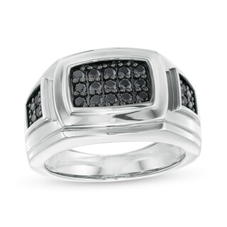 Men's 0.75 CT. T.W. Black Multi-Diamond Ring in Sterling Silver