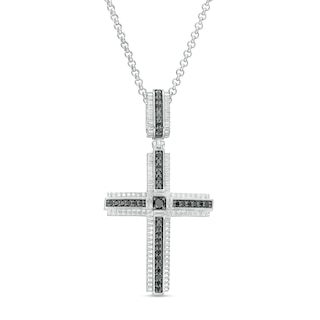 Men's 0.50 CT. T.W. Black Diamond Layered Cross Pendant in Sterling Silver - 22"