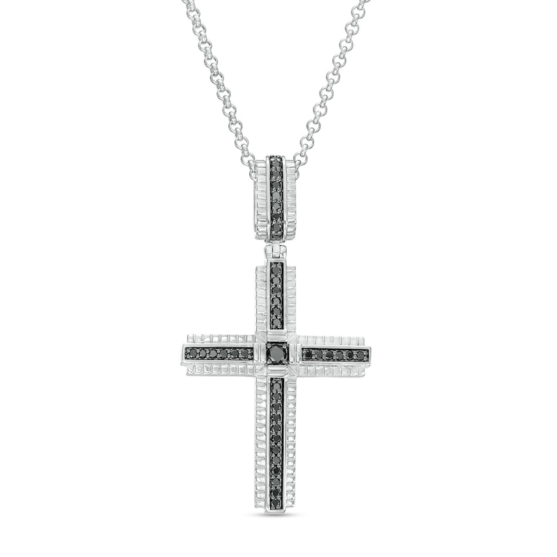 Men's 0.50 CT. T.W. Black Diamond Layered Cross Pendant in Sterling Silver - 22"|Peoples Jewellers