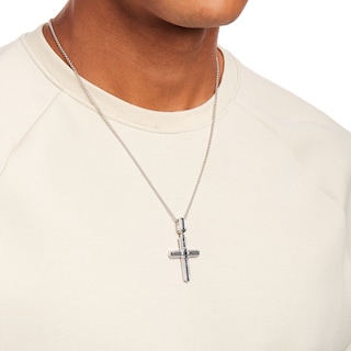 Men's 0.50 CT. T.W. Black Diamond Layered Cross Pendant in Sterling Silver - 22"