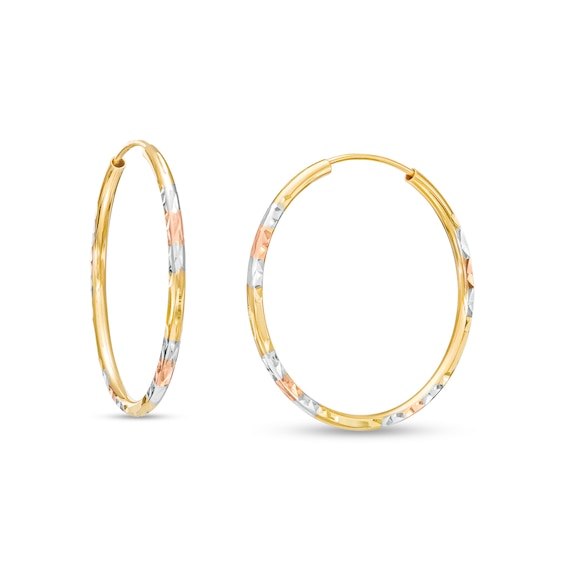 20.0mm Diamond-Cut Tube Hoop Earrings in 14K Gold and Two-Tone Rhodium Plate