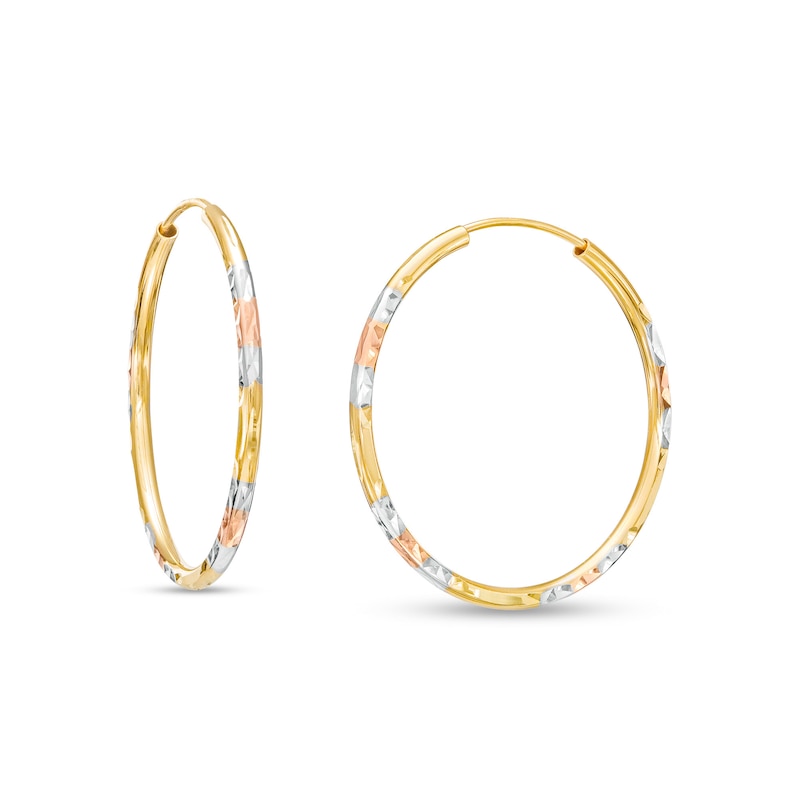 20.0mm Diamond-Cut Tube Hoop Earrings in 14K Gold and Two-Tone Rhodium Plate|Peoples Jewellers