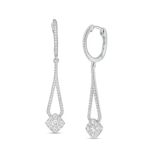 0.75 CT. T.W. Cushion Multi-Diamond Pendulum Drop Earrings in 10K White Gold