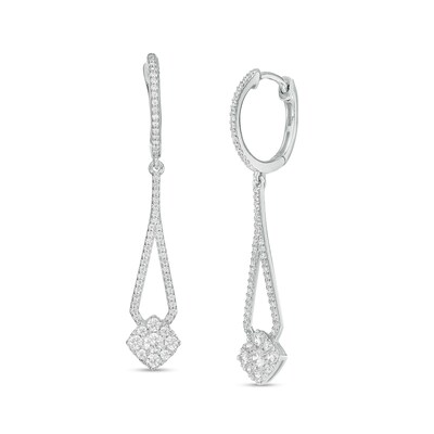 0.75 CT. T.W. Cushion Multi-Diamond Pendulum Drop Earrings in 10K White Gold