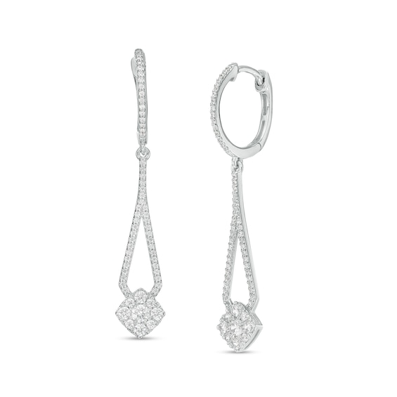 0.75 CT. T.W. Cushion Multi-Diamond Pendulum Drop Earrings in 10K White Gold