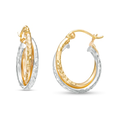 17.0mm Diamond-Cut Intertwined Tube Hoop Earrings in 14K Gold with Rhodium Plate