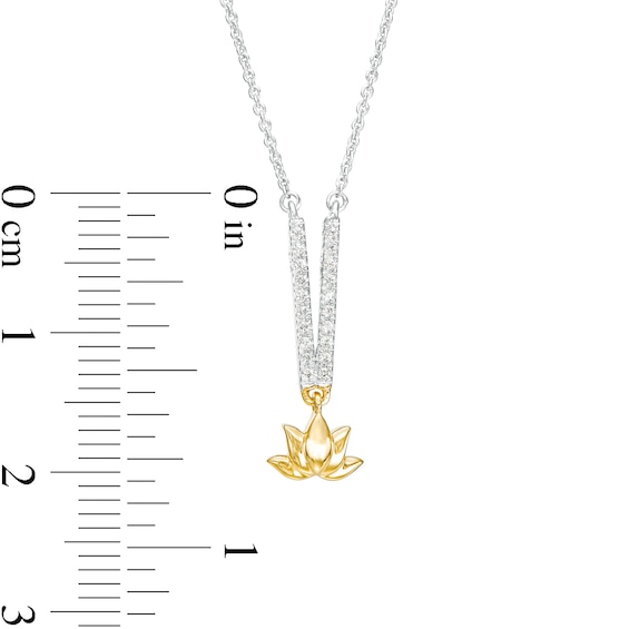 By Women for Women 0.08 CT. T.W. Diamond Lotus Flower "V" Necklace in 10K Two-Tone Gold