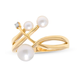 Freshwater Cultured Pearl and Diamond Accent Bypass Split Shank Ring in 10K Gold