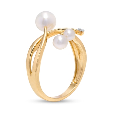 Freshwater Cultured Pearl and Diamond Accent Bypass Split Shank Ring in 10K Gold