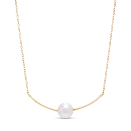 IMPERIAL® 6.5mm Akoya Cultured Pearl Curved Bar Necklace in 14K Gold