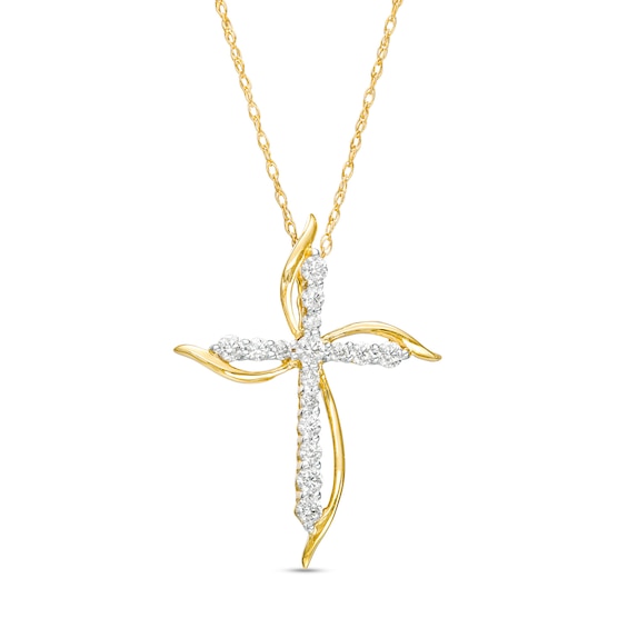 0.23 CT. T.W. Diamond Pinwheel Cross Pendant in 10K Gold