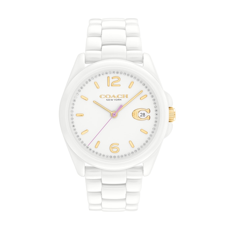 Ladies' Coach Greyson Crystal Accent White Ceramic Watch (Model: 14503925)|Peoples Jewellers