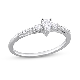 Pear-Shaped White Lab-Created Sapphire and 0.04 CT. T.W. Diamond Promise Ring in Sterling Silver