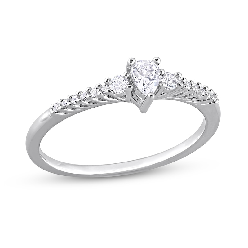 Pear-Shaped White Lab-Created Sapphire and 0.04 CT. T.W. Diamond Promise Ring in Sterling Silver|Peoples Jewellers