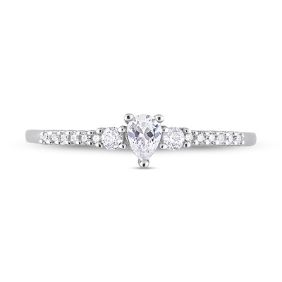 Pear-Shaped White Lab-Created Sapphire and 0.04 CT. T.W. Diamond Promise Ring in Sterling Silver