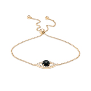 EFFY™ Collection 6.0mm Onyx and 0.15 CT. T.W. Diamond Evil Eye Bolo Bracelet in 14K Gold – 9"