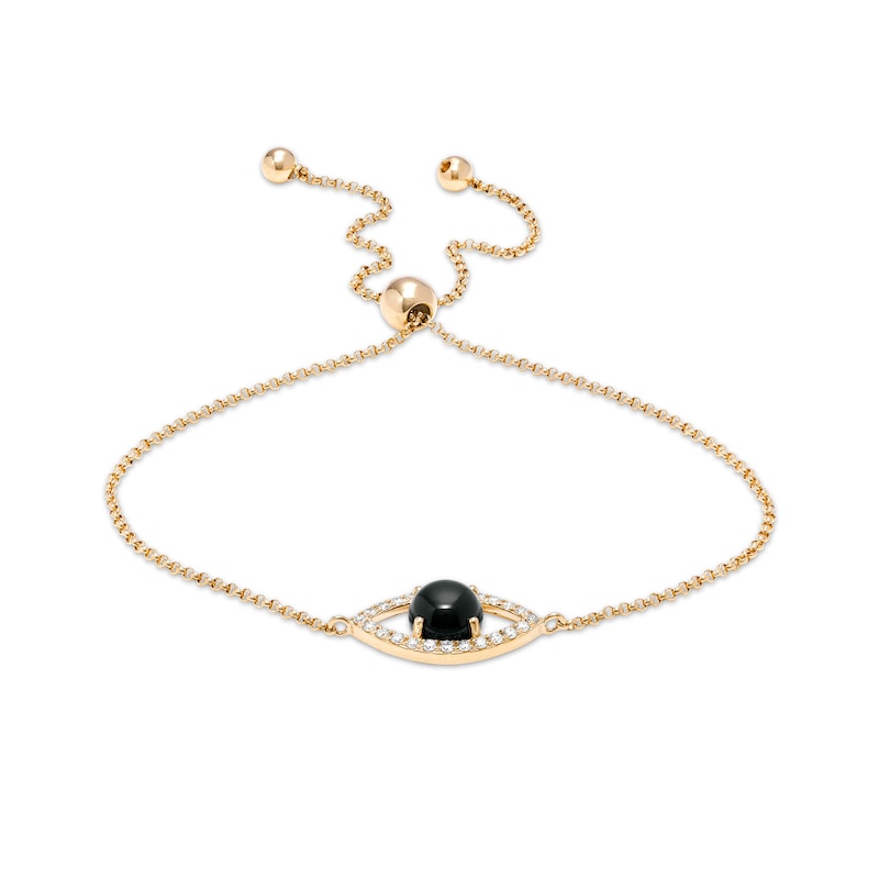 EFFY™ Collection 6.0mm Onyx and 0.15 CT. T.W. Diamond Evil Eye Bolo Bracelet in 14K Gold – 9"