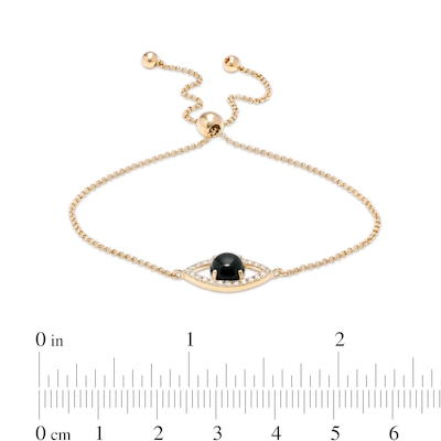 EFFY™ Collection 6.0mm Onyx and 0.15 CT. T.W. Diamond Evil Eye Bolo Bracelet in 14K Gold – 9"