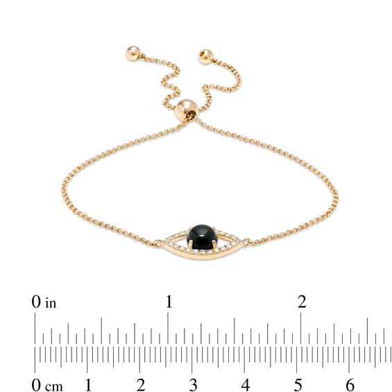 EFFY™ Collection 6.0mm Onyx and 0.15 CT. T.W. Diamond Evil Eye Bolo Bracelet in 14K Gold – 9"