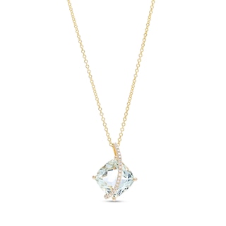 EFFY™ Collection 11.0mm Cushion-Cut Green Quartz and 0.07 CT. T.W. Diamond Swirl Ribbon Overlay Pendant in 14K Gold