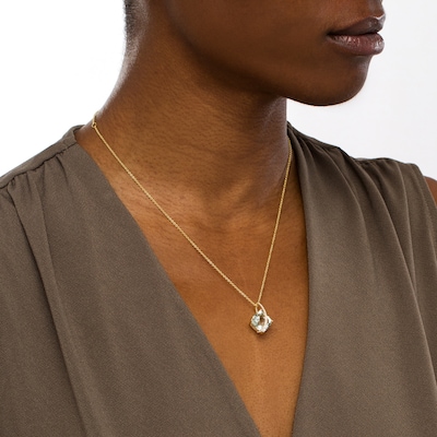 EFFY™ Collection 11.0mm Cushion-Cut Green Quartz and 0.07 CT. T.W. Diamond Swirl Ribbon Overlay Pendant in 14K Gold