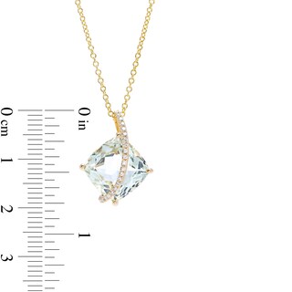 EFFY™ Collection 11.0mm Cushion-Cut Green Quartz and 0.07 CT. T.W. Diamond Swirl Ribbon Overlay Pendant in 14K Gold