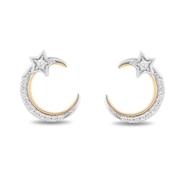 Enchanted Disney Jasmine 0.14 CT. T.W. Diamond Crescent Moon and Star Stud Earrings in Sterling Silver and 10K Gold