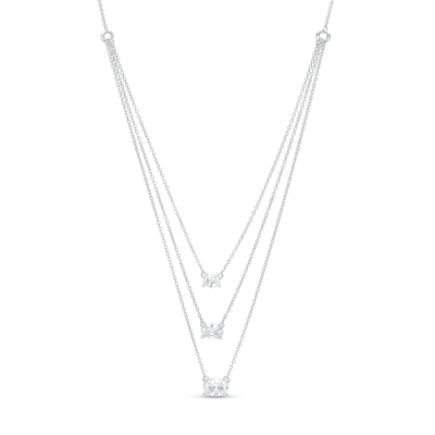 1.00 CT. T.W. Certified Sideways Oval Lab-Created Diamond Triple Strand Necklace in 14K White Gold (F/SI2)