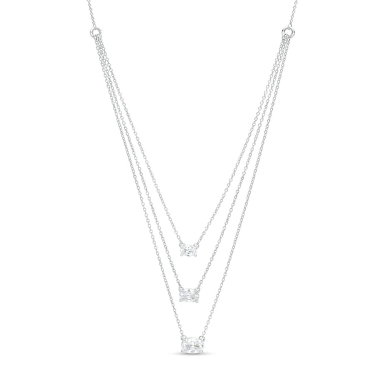 1.00 CT. T.W. Certified Sideways Oval Lab-Created Diamond Triple Strand Necklace in 14K White Gold (F/SI2)