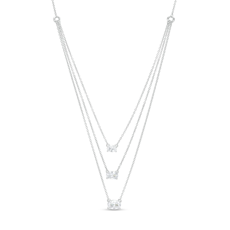 1.00 CT. T.W. Certified Sideways Oval Lab-Created Diamond Triple Strand Necklace in 14K White Gold (F/SI2)|Peoples Jewellers