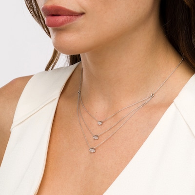 1.00 CT. T.W. Certified Sideways Oval Lab-Created Diamond Triple Strand Necklace in 14K White Gold (F/SI2)