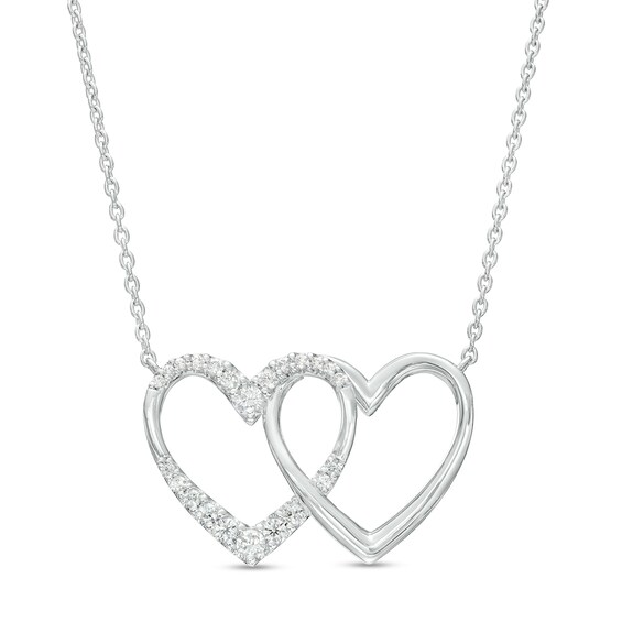 0.33 CT. T.W. Journey Diamond Side by Side Hearts Necklace in 10K White Gold