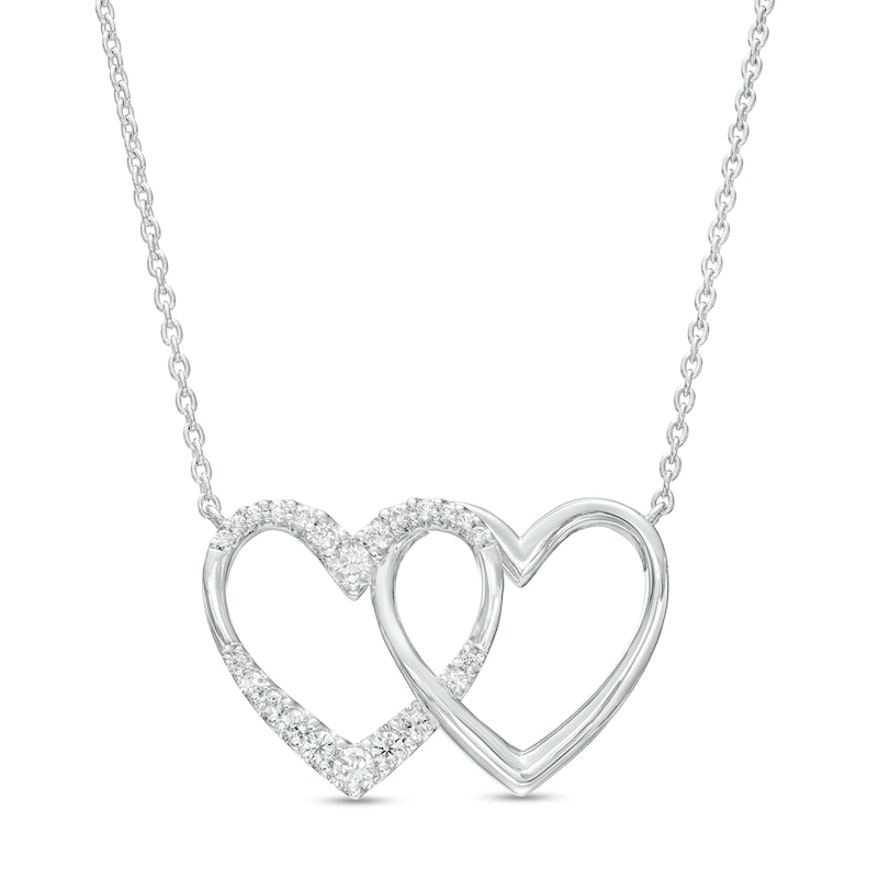 0.33 CT. T.W. Journey Diamond Side by Side Hearts Necklace in 10K White Gold|Peoples Jewellers
