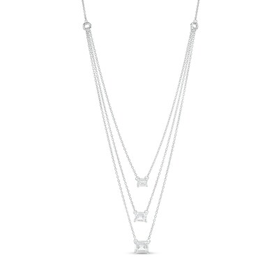 1.00 CT. T.W. Certified Sideways Emerald-Cut Lab-Created Diamond Triple Strand Necklace in 14K White Gold (F/SI2)