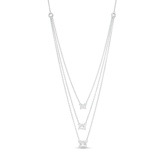 1.00 CT. T.W. Certified Sideways Emerald-Cut Lab-Created Diamond Triple Strand Necklace in 14K White Gold (F/SI2)