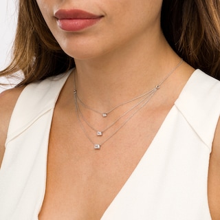 1.00 CT. T.W. Certified Sideways Emerald-Cut Lab-Created Diamond Triple Strand Necklace in 14K White Gold (F/SI2)