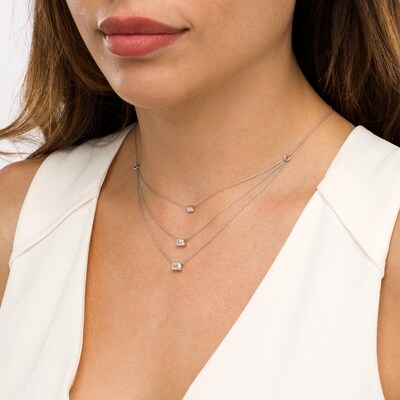 1.00 CT. T.W. Certified Sideways Emerald-Cut Lab-Created Diamond Triple Strand Necklace in 14K White Gold (F/SI2)