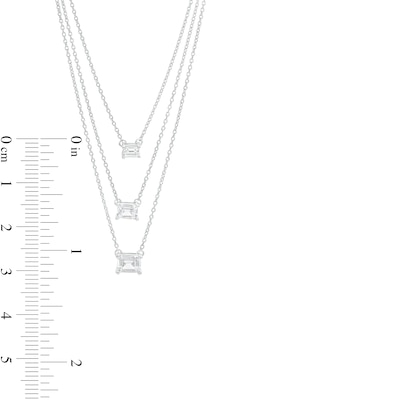 1.00 CT. T.W. Certified Sideways Emerald-Cut Lab-Created Diamond Triple Strand Necklace in 14K White Gold (F/SI2)