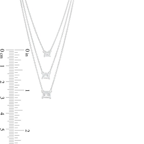 1.00 CT. T.W. Certified Sideways Emerald-Cut Lab-Created Diamond Triple Strand Necklace in 14K White Gold (F/SI2)