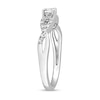 Oval White Lab-Created Sapphire and 0.08 CT. T.W. Diamond Twist Split Shank Promise Ring in Sterling Silver