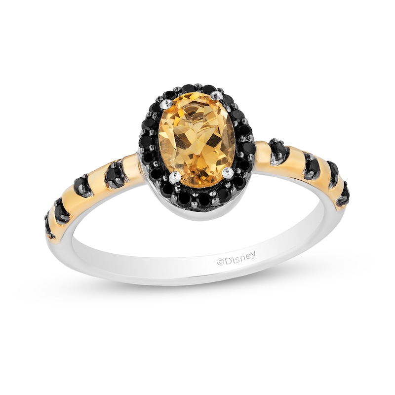 Disney Treasures Winnie the Pooh Oval Citrine and 0.18 CT. T.W. Black Diamond Frame Ring in Sterling Silver and 10K Gold|Peoples Jewellers