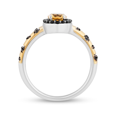 Disney Treasures Winnie the Pooh Oval Citrine and 0.18 CT. T.W. Black Diamond Frame Ring in Sterling Silver and 10K Gold