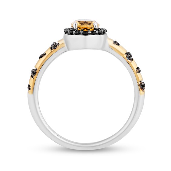 Disney Treasures Winnie the Pooh Oval Citrine and 0.18 CT. T.W. Black Diamond Frame Ring in Sterling Silver and 10K Gold