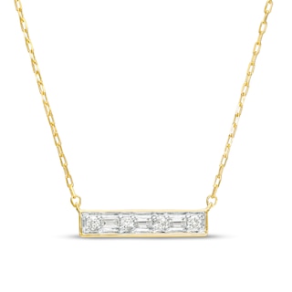 0.15 CT. T.W. Baguette and Round Diamond Bar Necklace in 10K Gold