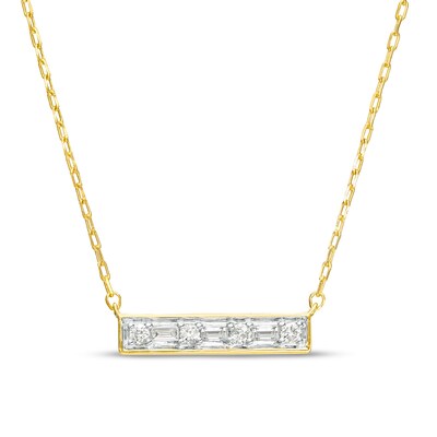 0.15 CT. T.W. Baguette and Round Diamond Bar Necklace in 10K Gold