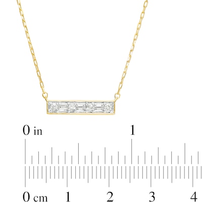 0.15 CT. T.W. Baguette and Round Diamond Bar Necklace in 10K Gold