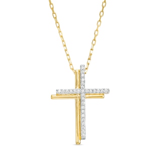 0.10 CT. T.W. Diamond Stacked Cross Pendant in 10K Gold