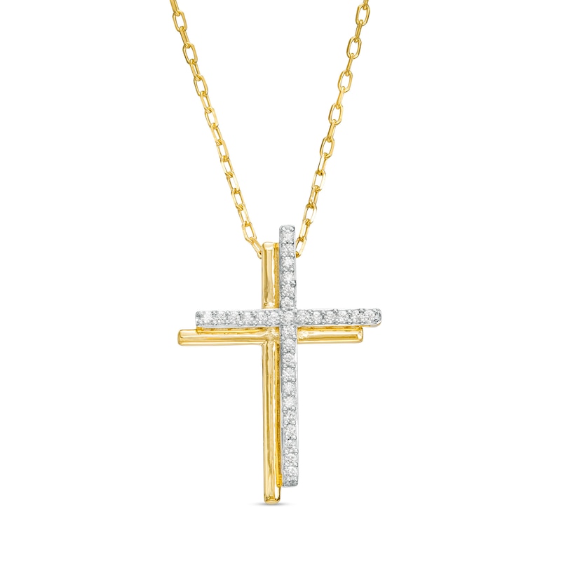 0.10 CT. T.W. Diamond Stacked Cross Pendant in 10K Gold | Peoples Jewellers