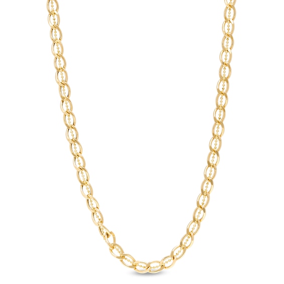 Italian Gold 4.8mm Diamond-Cut Brilliance Bead Accent Curb-Style Chain Link Necklace in 18K Gold - 18"