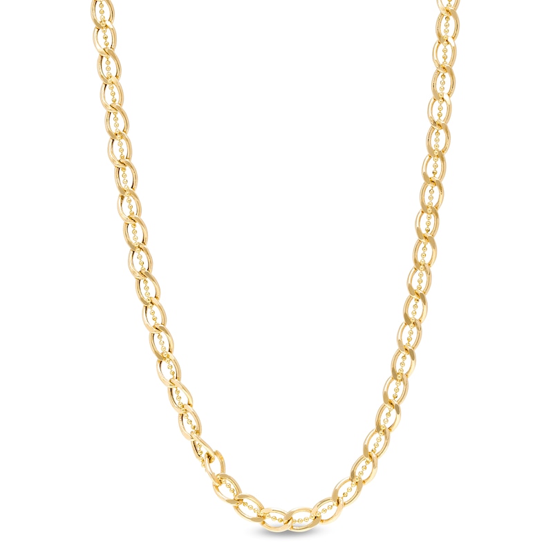 Italian Gold 4.8mm Diamond-Cut Brilliance Bead Accent Curb-Style Chain Link Necklace in 18K Gold - 18"